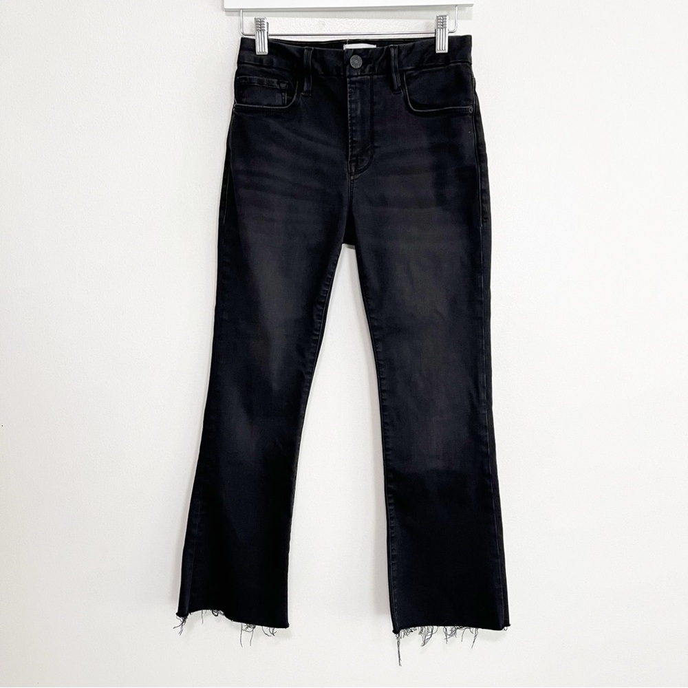 BOGO! FRAME Le Crop Mini Boot Raw Edge in Kerry Black Denim Jeans Size 27 - Picture 5 of 10